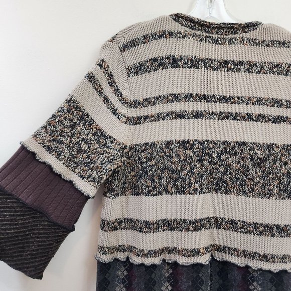 Magpie 1/2 button long boho patchwork duster sweater 3/4" sleeves woman's L/XL - Picture 8 of 11